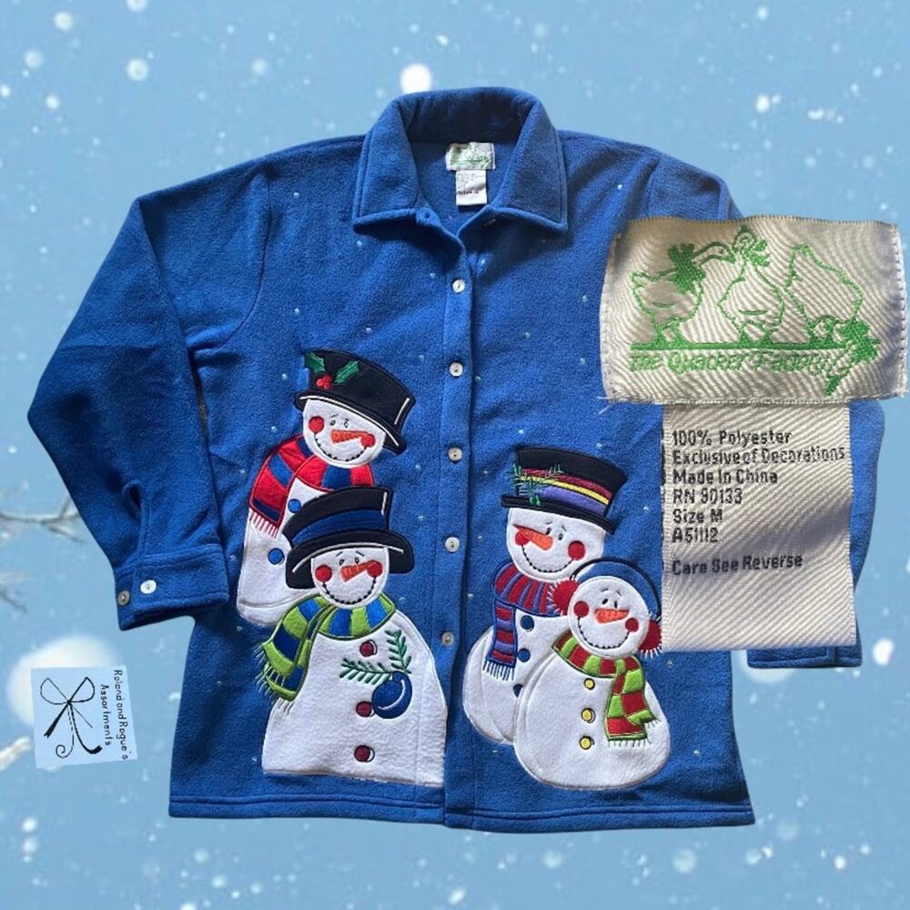 The Quacker Factory 2-Sided Snowman Button-Up Sha… - image 1